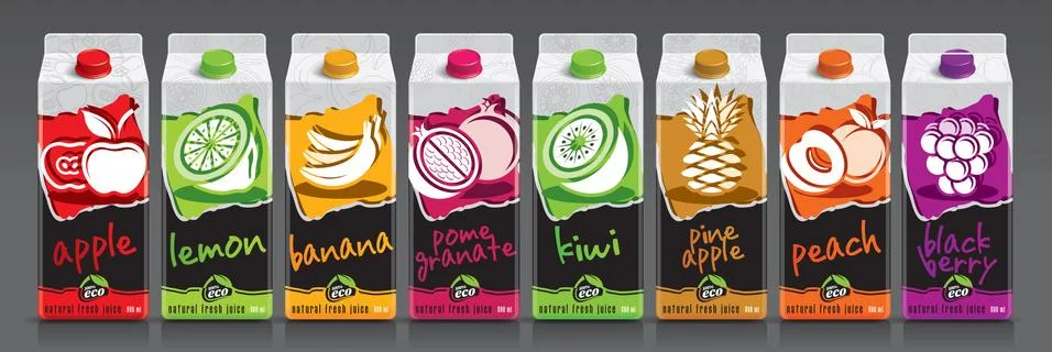 Ready design vector juice, fruit package set Stock Illustration