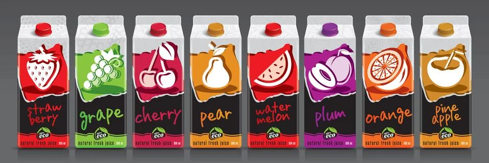 Ready design vector juice, fruit package set Stock Illustration