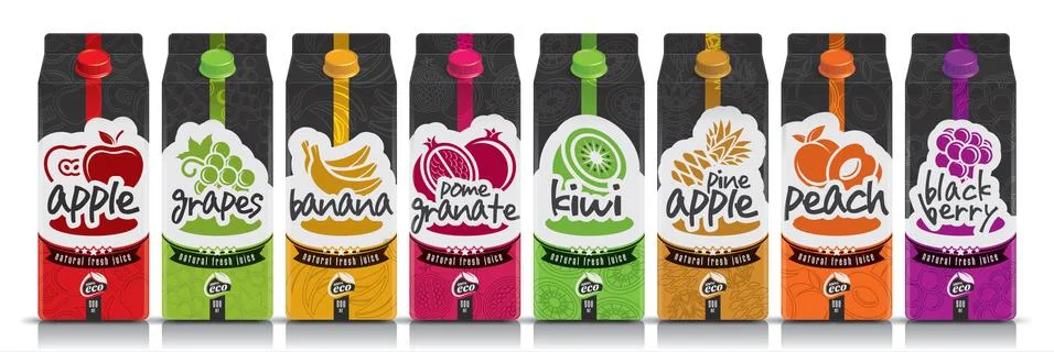 Ready design vector juice, fruit package set Stock Illustration