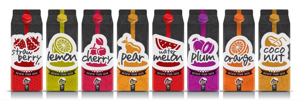Ready design vector juice, fruit package set Stock Illustration