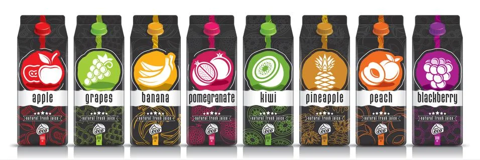 Ready design vector juice, fruit package set Stock Illustration