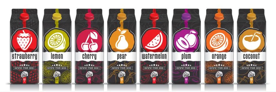 Ready design vector juice, fruit package set Stock Illustration
