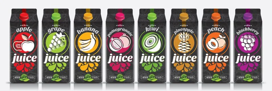 Ready design vector juice, fruit package set Stock Illustration