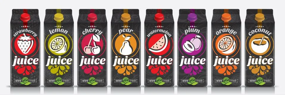 Ready design vector juice, fruit package set Stock Illustration