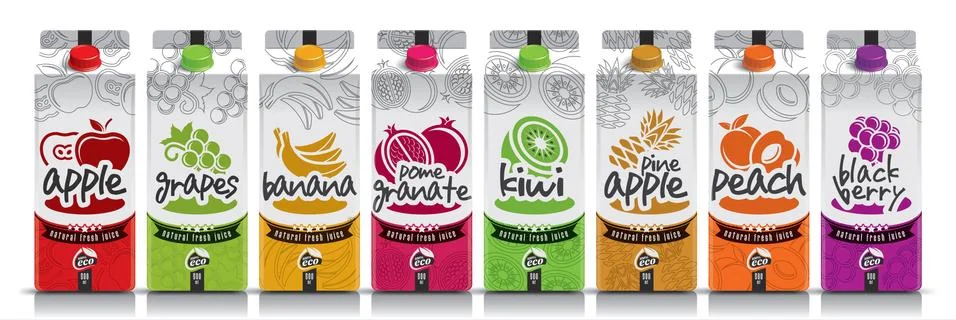 Ready design vector juice, fruit package set Stock Illustration