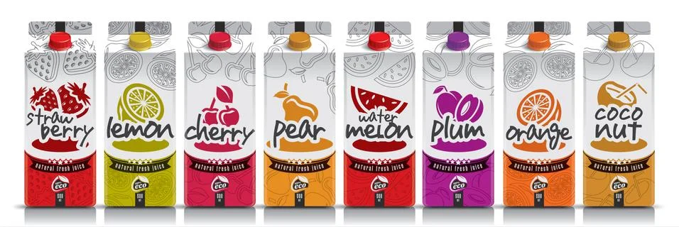 Ready design vector juice, fruit package set Stock Illustration