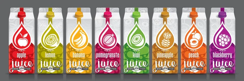 Ready design vector juice, fruit package set Stock Illustration