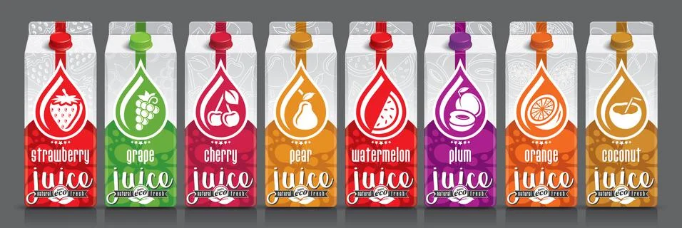 Ready design vector juice, fruit package set Stock Illustration