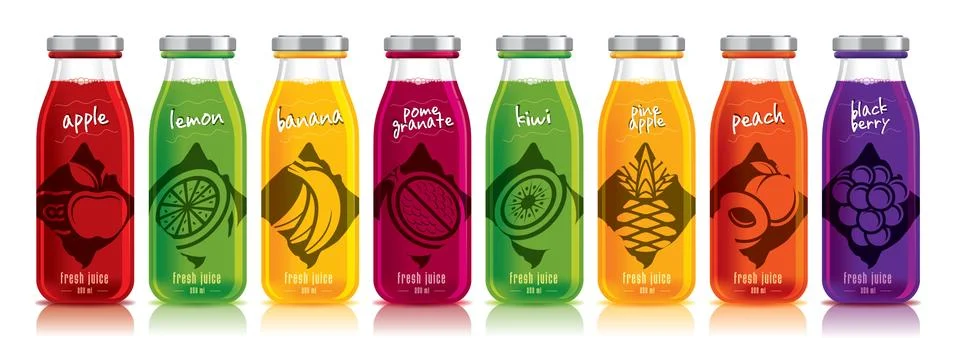 Ready design vector juice, fruit bottle set Stock Illustration