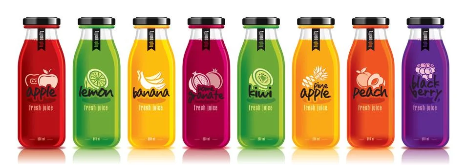 Ready design vector juice, fruit bottle set Stock Illustration