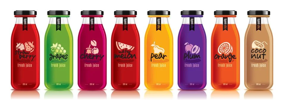 Ready design vector juice, fruit bottle set Stock Illustration