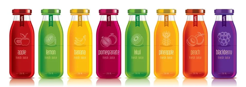Ready design vector juice, fruit bottle set Stock Illustration