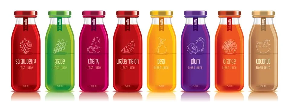 Ready design vector juice, fruit bottle set Stock Illustration