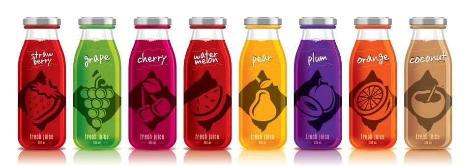 Ready design vector juice, fruit bottle set Stock Illustration