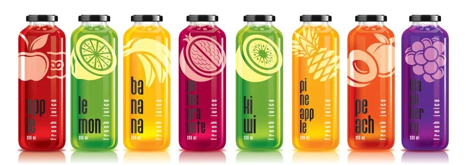 Ready design vector juice, fruit bottle set Stock Illustration