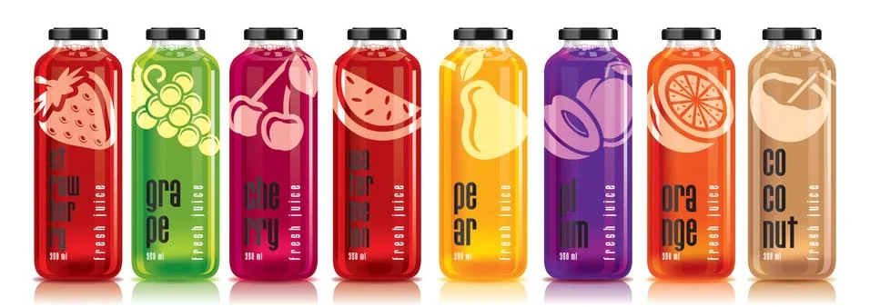 Ready design vector juice, fruit bottle set Illustrazione stock