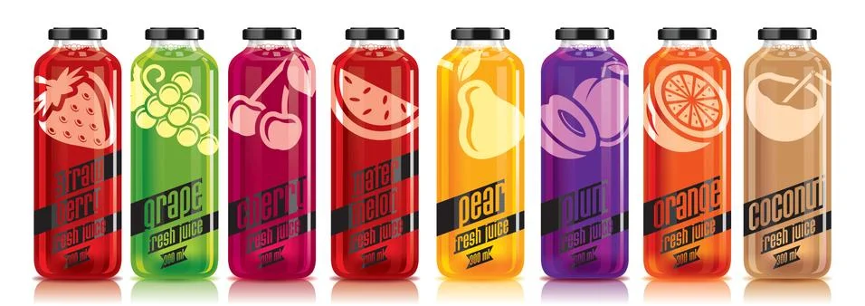 Ready design vector juice, fruit bottle set Stock Illustration
