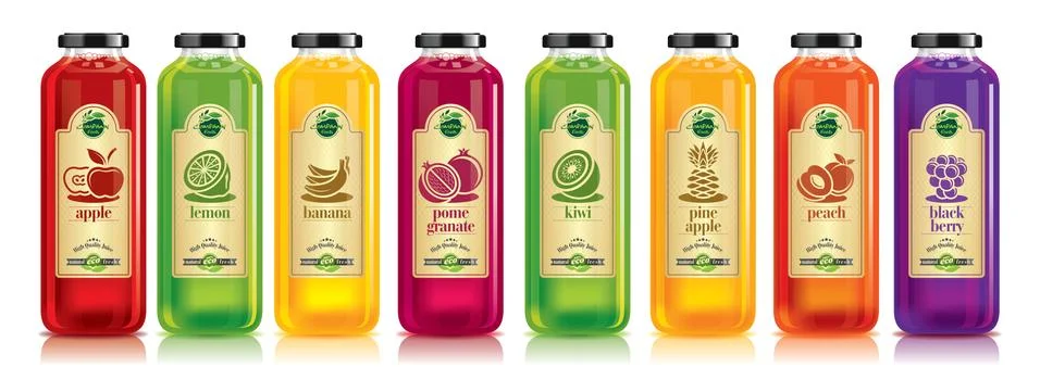 Ready design vector juice, fruit bottle set Stock Illustration