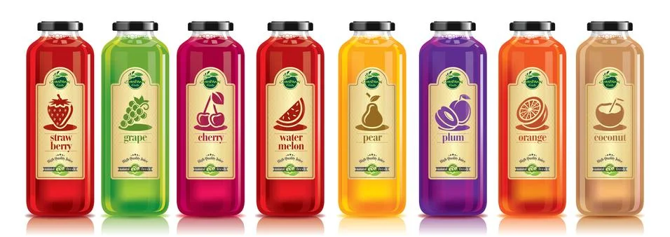Ready design vector juice, fruit bottle set Stock Illustration