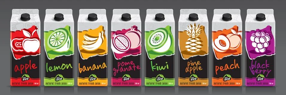 Ready design vector juice, fruit package set Stock Illustration