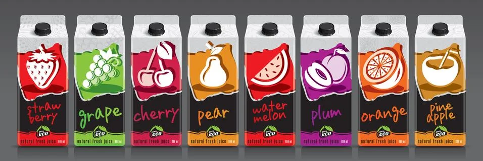 Ready design vector juice, fruit package set Stock Illustration