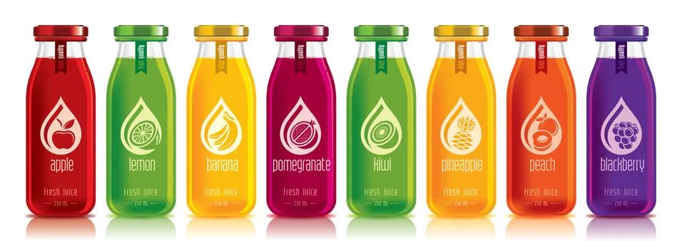 Ready design vector juice, fruit bottle set Stock Illustration