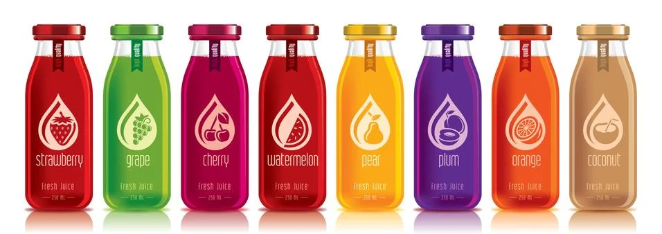 Ready design vector juice, fruit bottle set Stock Illustration
