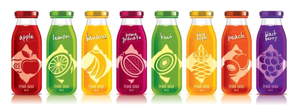 Ready design vector juice, fruit bottle set Stock Illustration