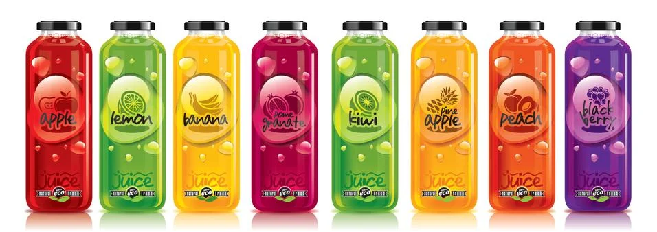 Ready design vector juice, fruit glass bottle set Stock Illustration