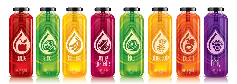 Ready design vector juice, fruit glass bottle set Stock Illustration