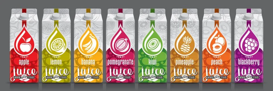 Ready design vector juice, fruit package set Stock Illustration