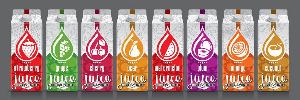 Ready design vector juice, fruit package set Stock Illustration