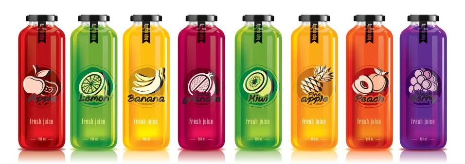 Ready design vector juice, fruit glass bottle set Stock Illustration