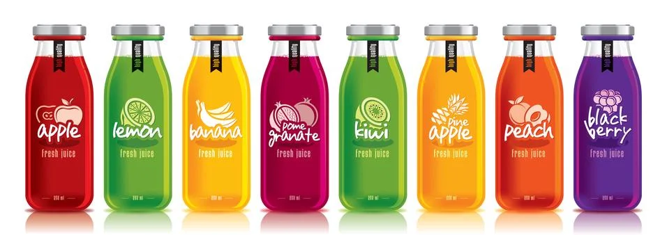 Ready design vector juice, fruit glass bottle set Stock Illustration