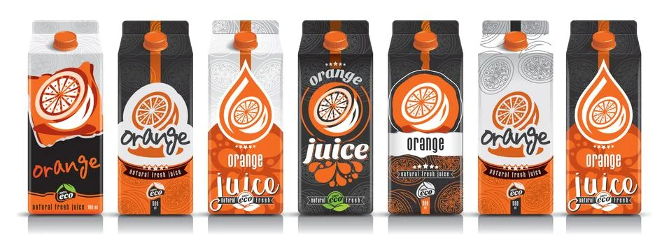 Ready design vector orange juice, fruit package set Stock Illustration