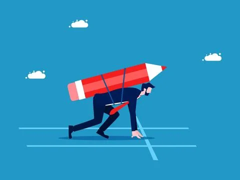 Ready to develop in every aspect. Businessman starting a running race with a  Stock Illustration