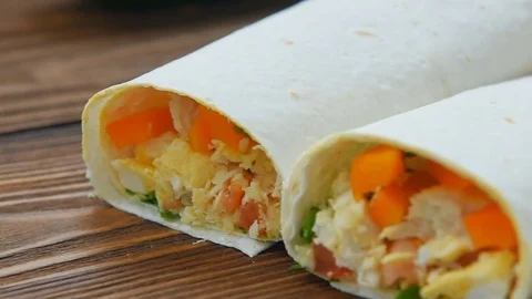 Ready freezer breakfast burritos Stock Footage 69719430