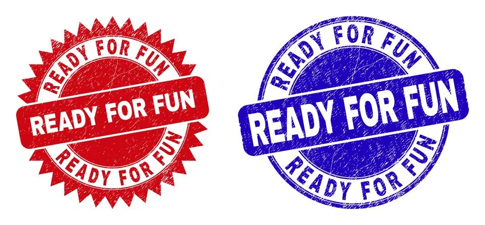 READY FOR FUN Rounded and Rosette Seals with Corroded Texture Stock Illustration