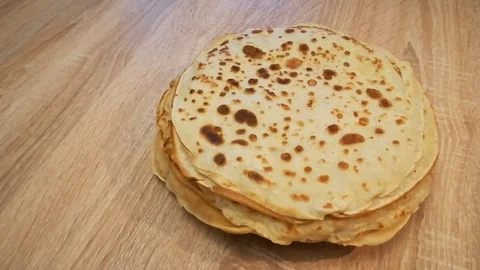 Ready homemade pancakes on a plate Stock Footage