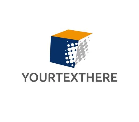 Ready logo in the shape of a orange and blue cube covered with raster Stock Illustration