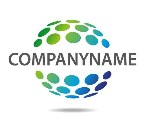 Ready logo in the shape of a sphere made of green and blue eco friendly dots Stock Illustration