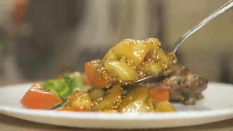 Ready lunch of potatoes, baked chicken and salad Stock Footage 169744308