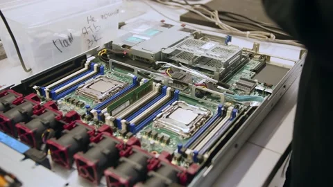 Ready-made assembly of a server, server hardware close-up, computer parts close- Stock Footage