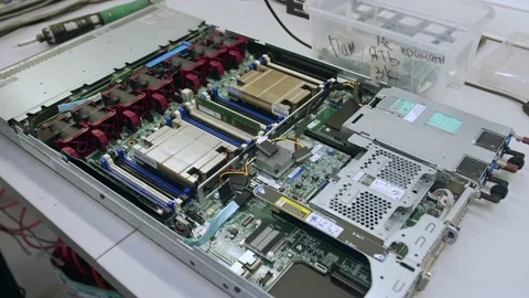 Ready-made assembly of a server, server hardware close-up, computer parts close- Stock-Footage 208297311