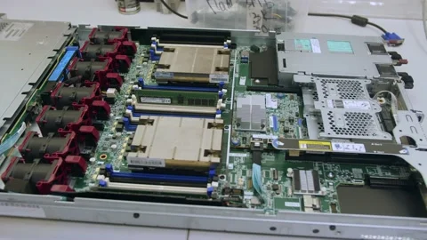 Ready-made assembly of a server, server hardware close-up, computer parts close- Stock-Footage 208297354