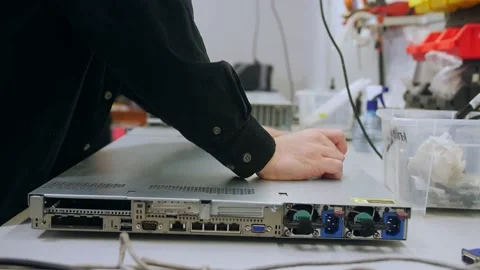 Ready-made assembly of a server, server hardware close-up, computer parts close- Stock-Footage 208297356