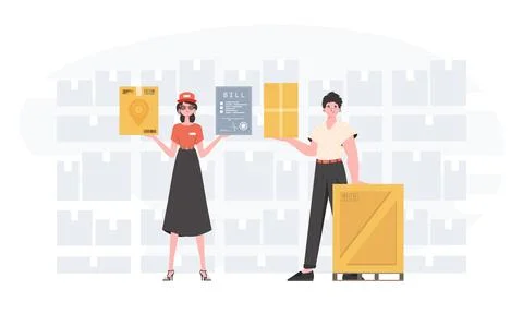 Ready made banner on the theme of home delivery of groceries. Delivery team.. Stock Illustration