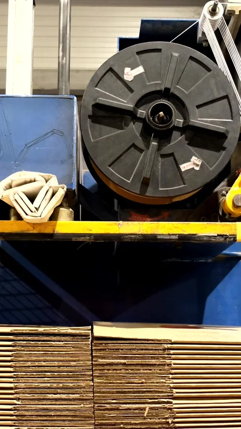 Ready-made cardboard boxes are moved in stacks along an automated packaging.. Stock Footage 306143722