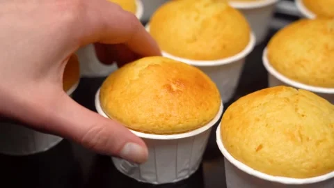 Ready-made cupcakes without decoration Stock Footage 156693290