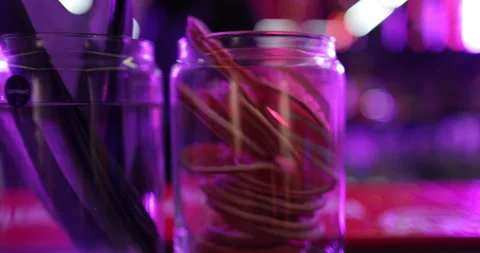 Ready-made drinks are on the bar ready to be consumed. Stock Footage 247074601